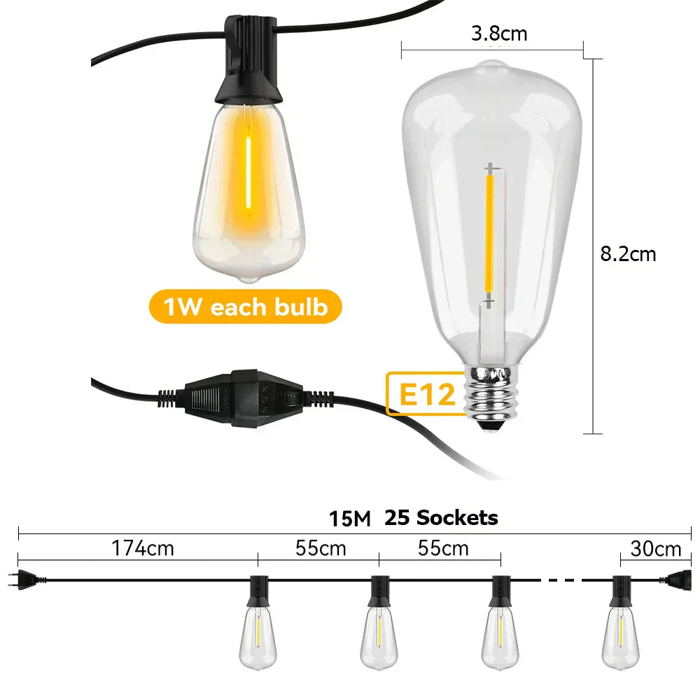 Amtn Club | Guirlande LED Étanche Extérieure – LumiGlow