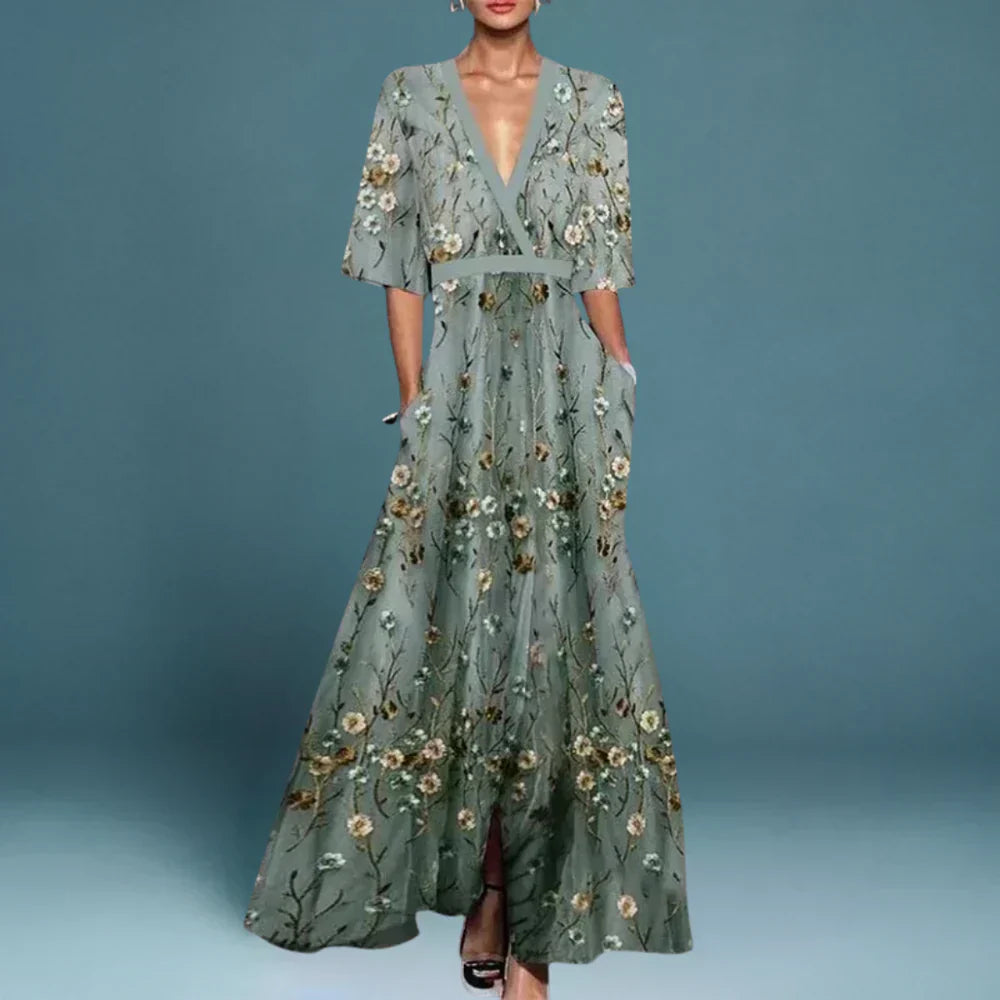 Amtn Club | Robe Longue Fleurie Jill Femme Élégante Chic – Maxi Dress Bohème Été Premium Confort & Style