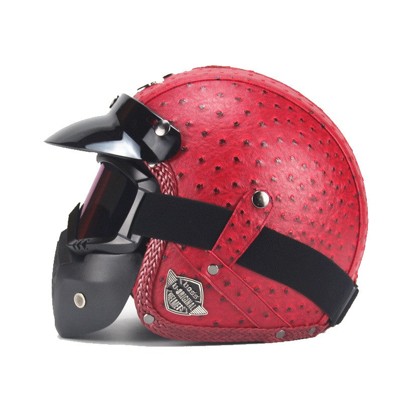 Amtn Club | Casque de moto vintage en cuir PU avec masque visage et lunettes intégrées