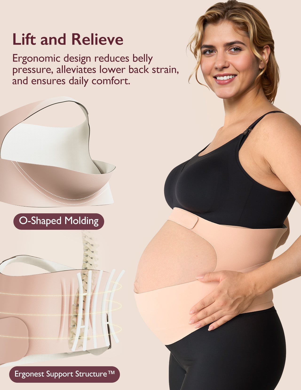 Ceinture de grossesse ergonomique pour soutien du ventre et du dos Momcozy