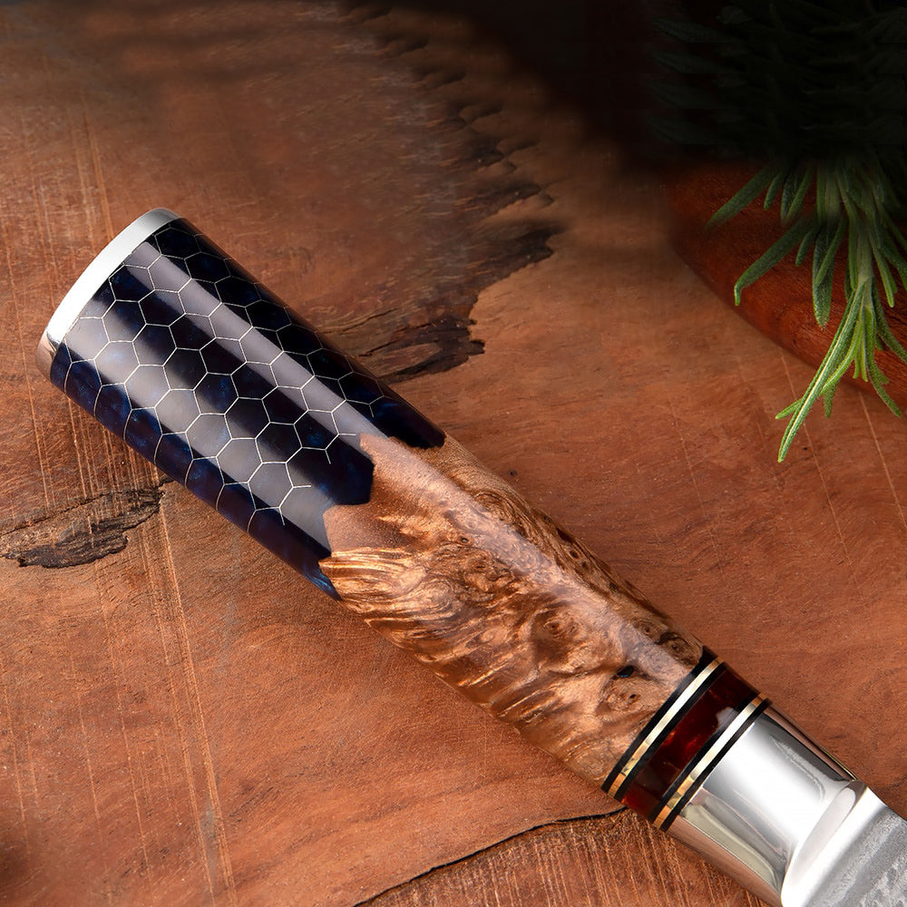 Amtn Club | Kiba Damascus Santoku Couteau de Cuisine Japonais Premium – Lame Acier Damas VG-10 Haute Précision pour Coupe Professionnelle