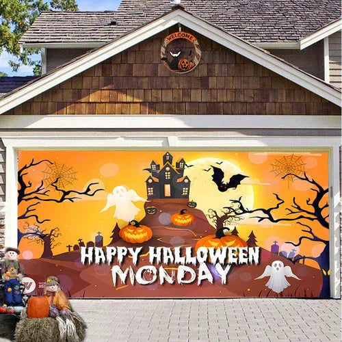 Amtn Club | Décoration de Porte de Garage Halloween – Housse Décorative Festive Effet Hanté pour Garage