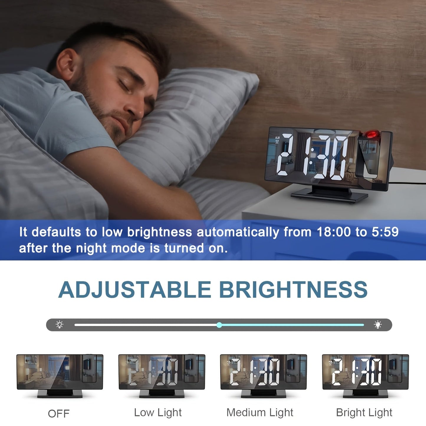 Amtn Club | Réveil LED avec Projection 180° & Fonction Snooze