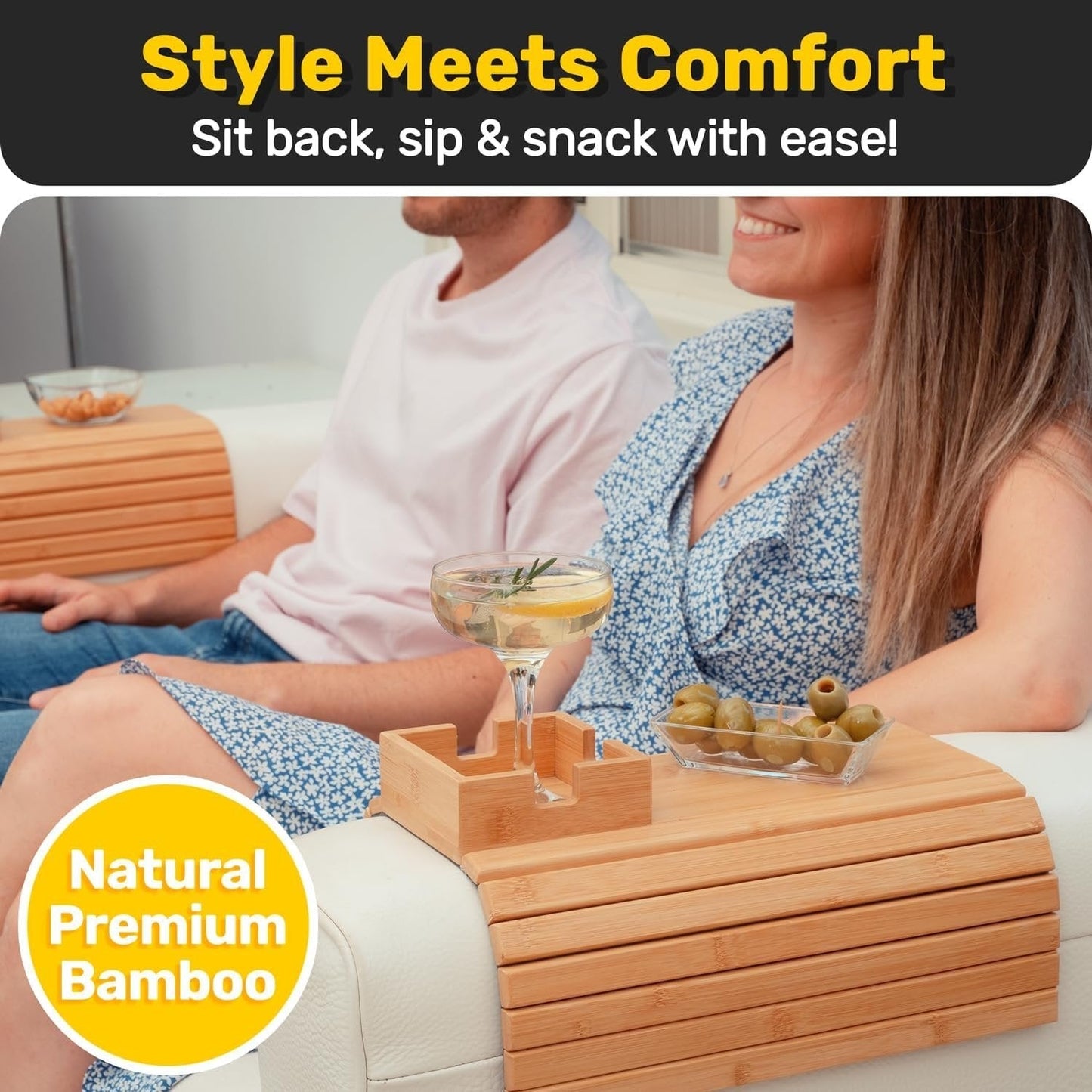 Amtn Club | BambooSip – Porte-Gobelet Canapé Élégant & Support Boisson Universel pour Sofa, Pratique et Design Minimaliste