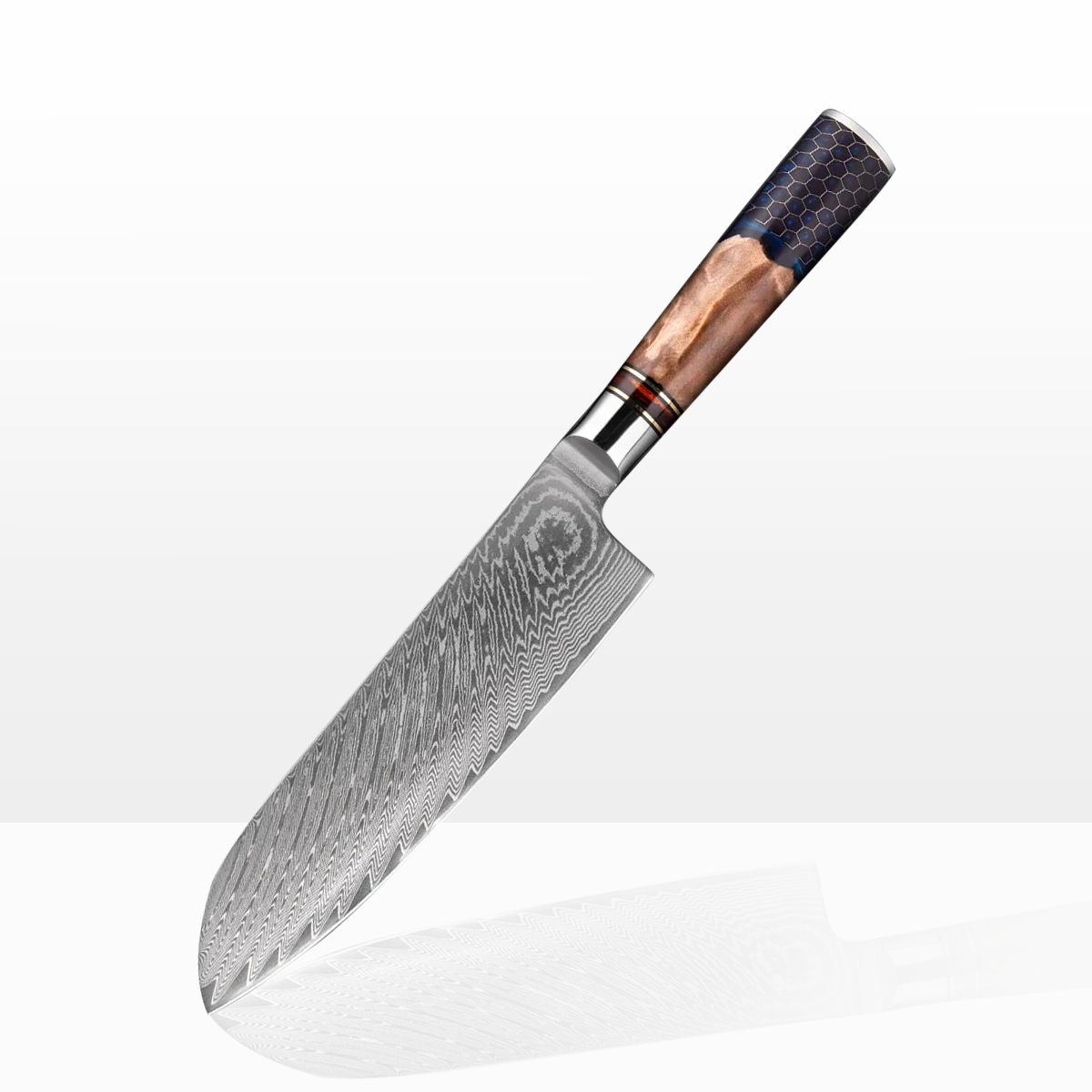 Amtn Club | Kiba Damascus Santoku Couteau de Cuisine Japonais Premium – Lame Acier Damas VG-10 Haute Précision pour Coupe Professionnelle