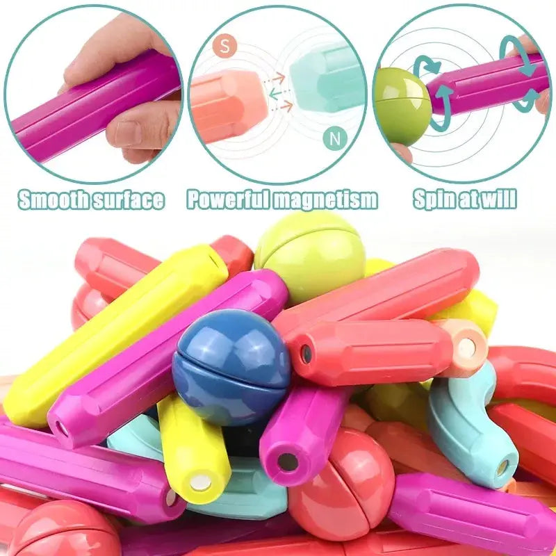 Amtn Club | MagneStix - Blocs de Construction Magnétiques Aimantés pour Enfants | Jeu Éducatif STEM Créatif et Construction Magnétique