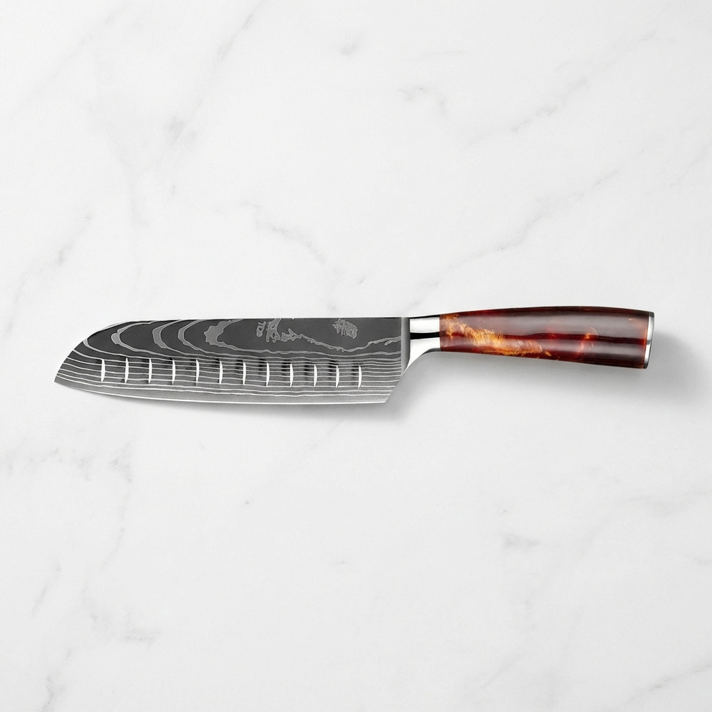Amtn Club | Kanji Santoku Couteau de Cuisine Japonais Premium – Lame Damas VG-10 Haute Précision pour Découpe Professionnelle et Cuisine Élégante