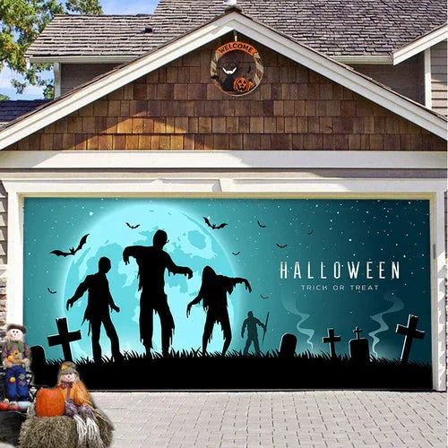 Amtn Club | Décoration de Porte de Garage Halloween – Housse Décorative Festive Effet Hanté pour Garage