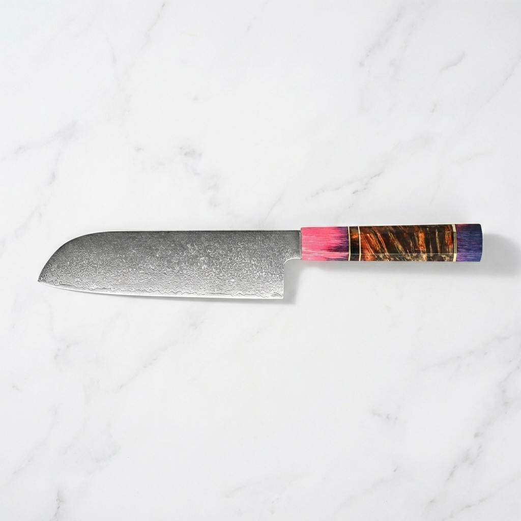 Amtn Club | Mahou Damascus Santoku Couteau de Cuisine Premium – Lame Acier Damas Haute Précision pour Découpe Professionnelle