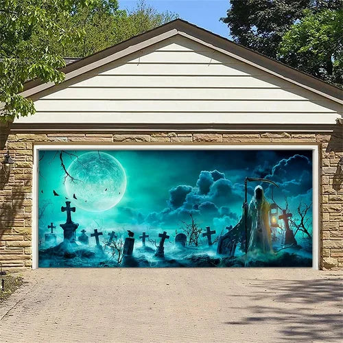 Amtn Club | Décoration de Porte de Garage Halloween – Housse Décorative Festive Effet Hanté pour Garage