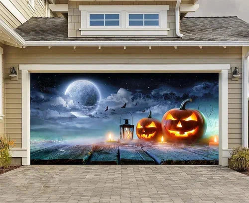 Amtn Club | Décoration de Porte de Garage Halloween – Housse Décorative Festive Effet Hanté pour Garage
