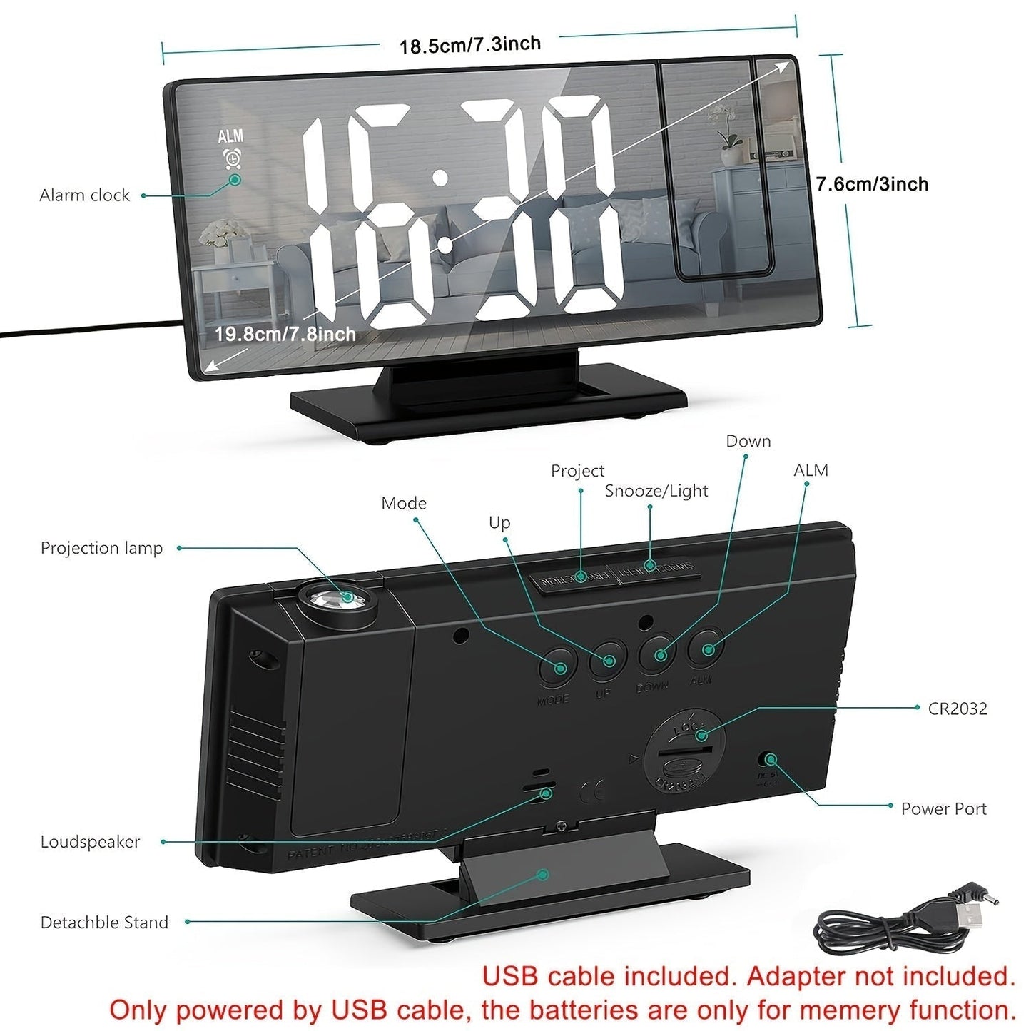 Amtn Club | Réveil LED avec Projection 180° & Fonction Snooze