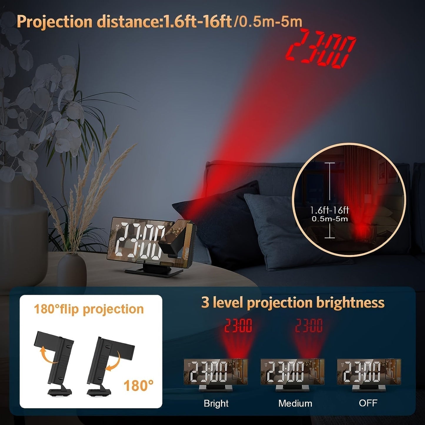 Amtn Club | Réveil LED avec Projection 180° & Fonction Snooze
