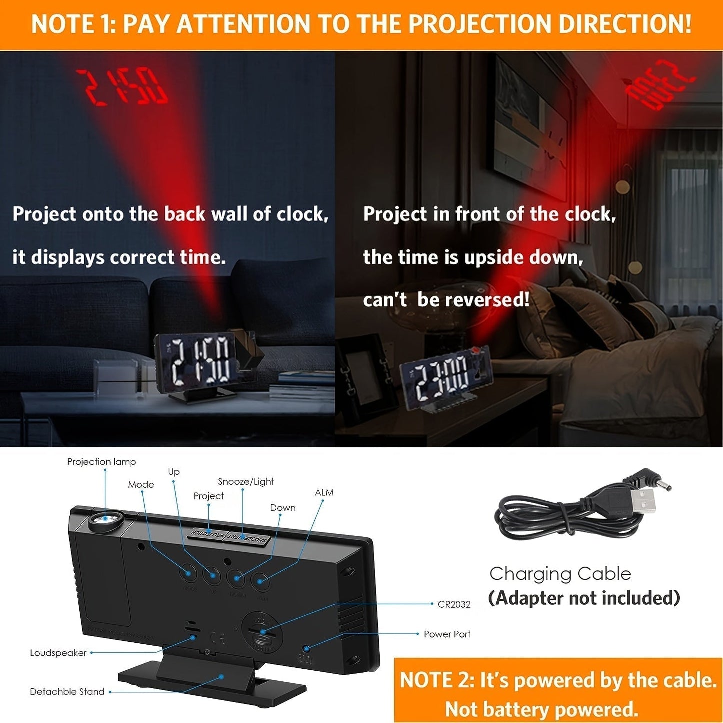 Amtn Club | Réveil LED avec Projection 180° & Fonction Snooze