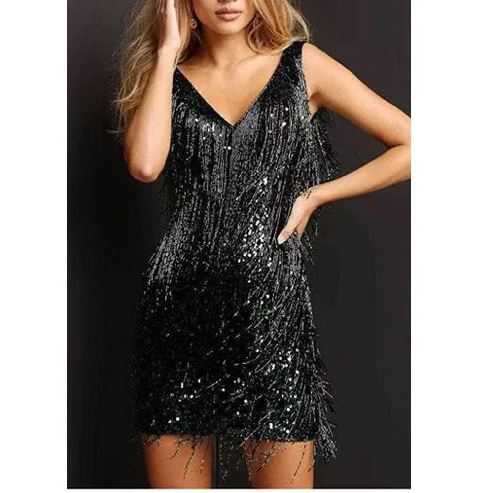 Amtn Club | Robe à Paillettes avec Franges Élégantes – Celina