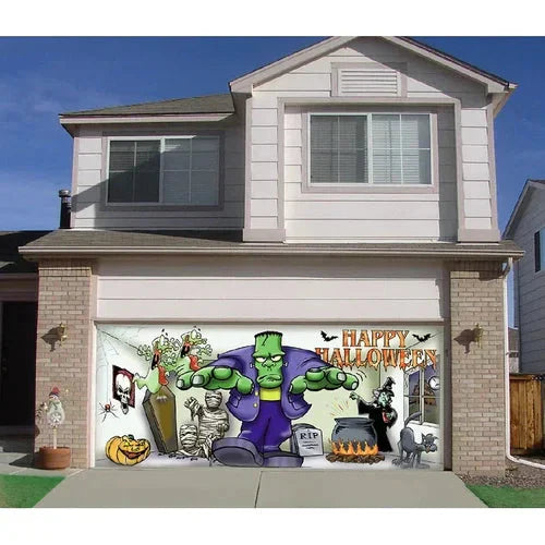 Amtn Club | Décoration de Porte de Garage Halloween – Housse Décorative Festive Effet Hanté pour Garage