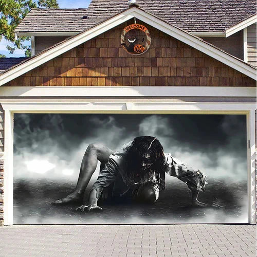 Amtn Club | Décoration de Porte de Garage Halloween – Housse Décorative Festive Effet Hanté pour Garage