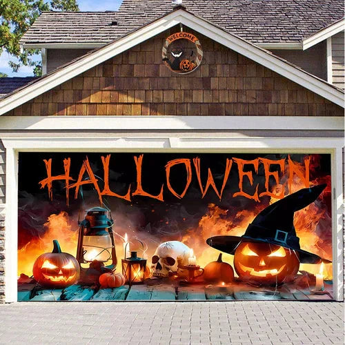Amtn Club | Décoration de Porte de Garage Halloween – Housse Décorative Festive Effet Hanté pour Garage