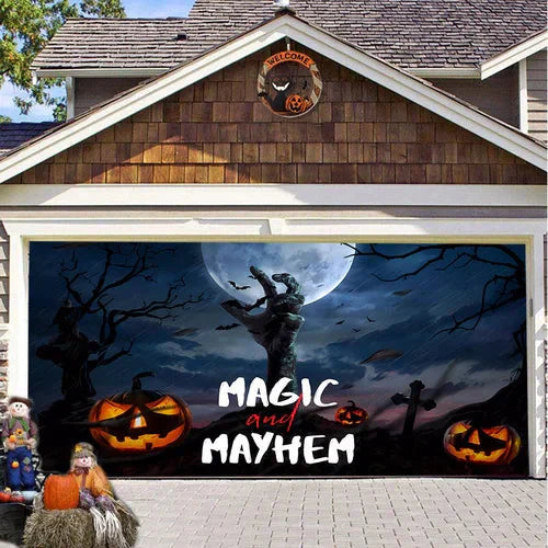 Amtn Club | Décoration de Porte de Garage Halloween – Housse Décorative Festive Effet Hanté pour Garage