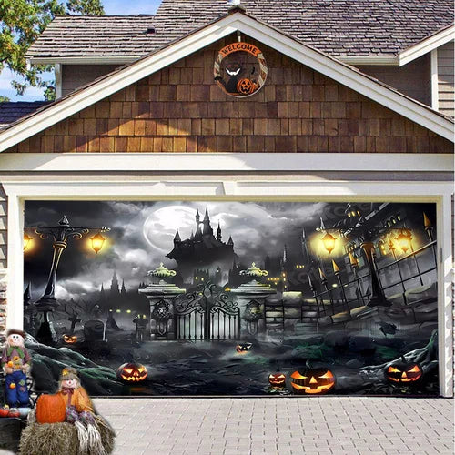 Amtn Club | Décoration de Porte de Garage Halloween – Housse Décorative Festive Effet Hanté pour Garage