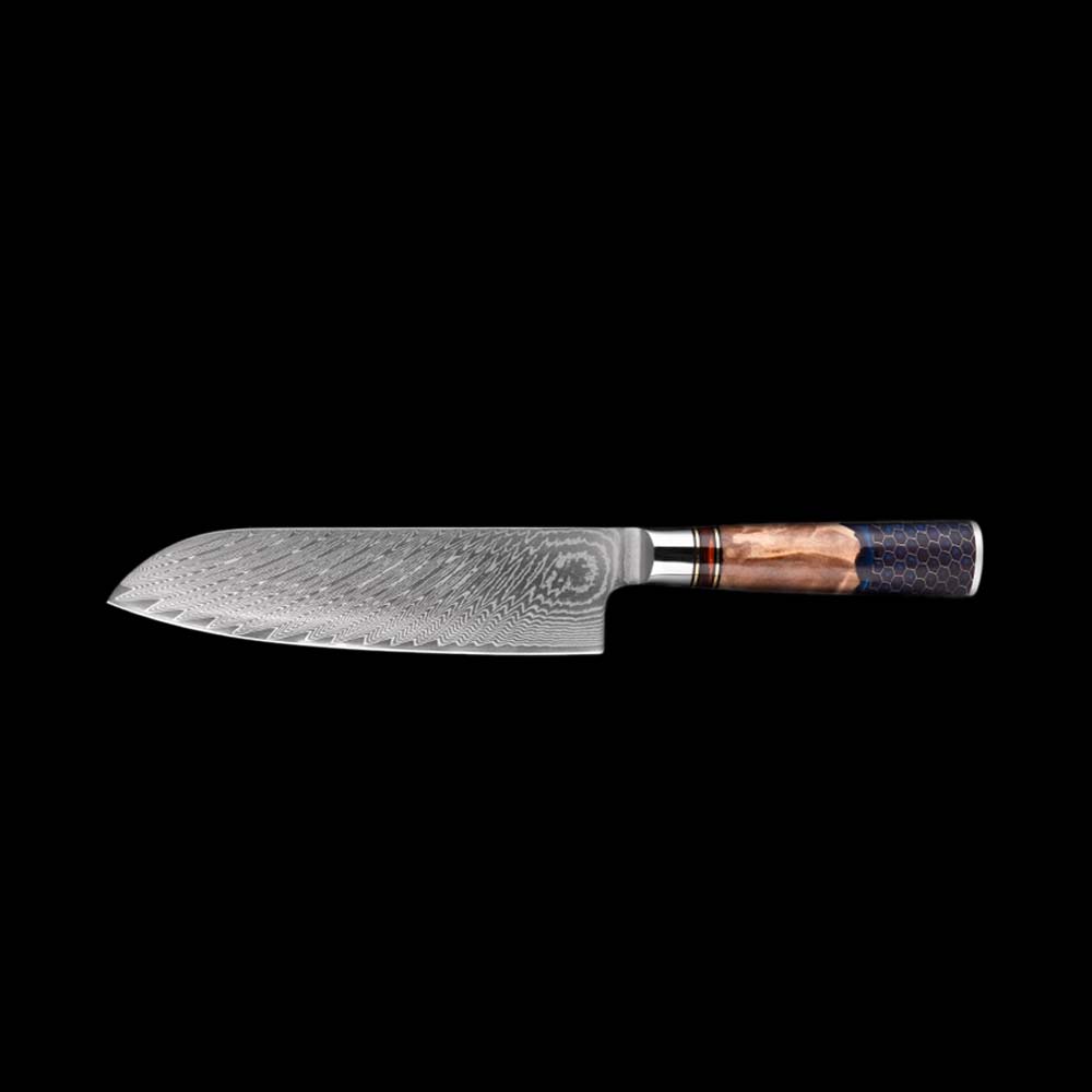 Amtn Club | Kiba Damascus Santoku Couteau de Cuisine Japonais Premium – Lame Acier Damas VG-10 Haute Précision pour Coupe Professionnelle